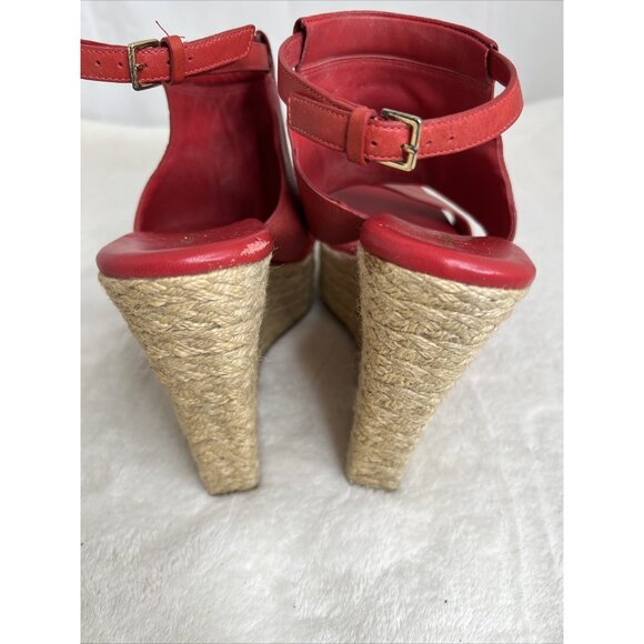 Cole Haan Red Leather Wedge Sandals With Ankle Strap & Jute Soles size 9 - Picture 5 of 8